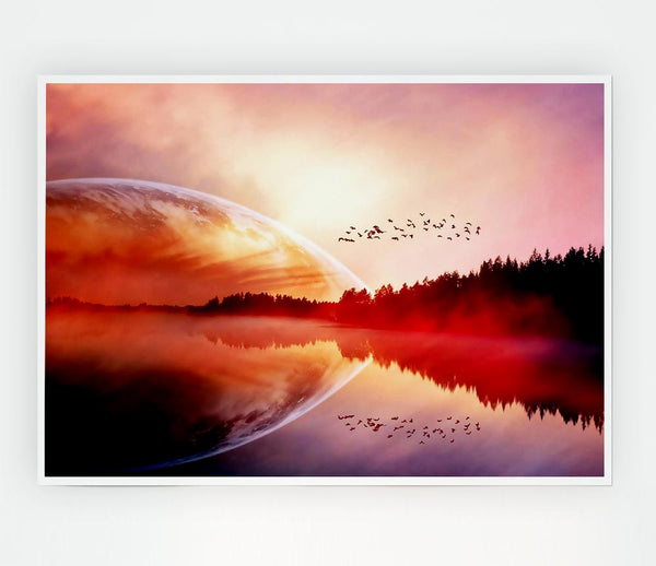 Amazing Sunrise Lake Print Poster Wall Art