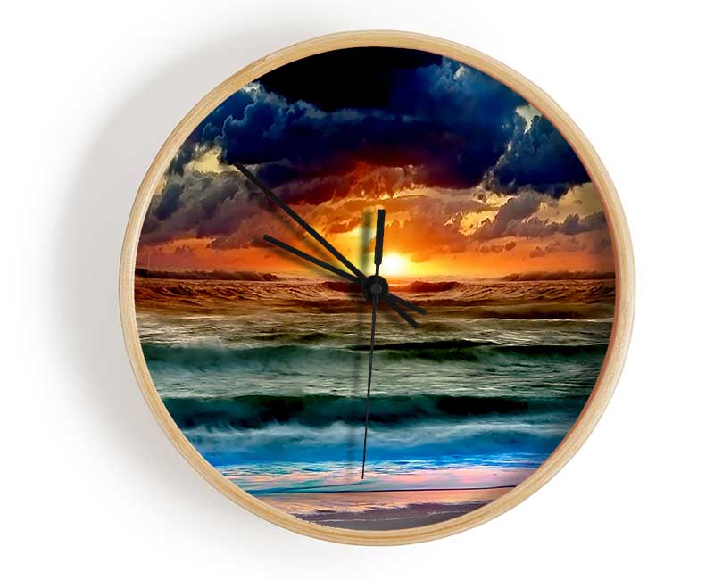 Stunning Ocean Sun Clouds Clock - Wallart-Direct UK