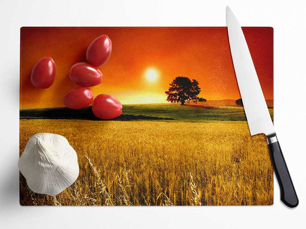 Stunning Countryside Sunset Glass Chopping Board