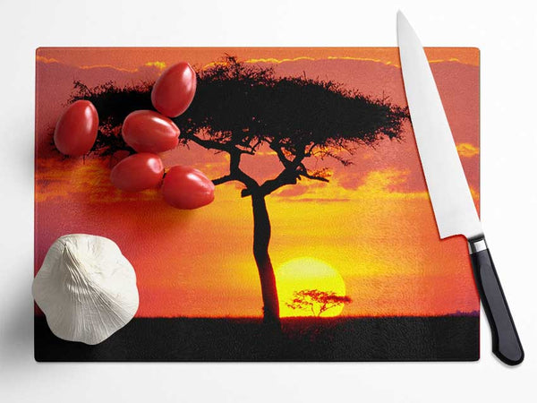 Sunset In Kenya Glass Chopping Board