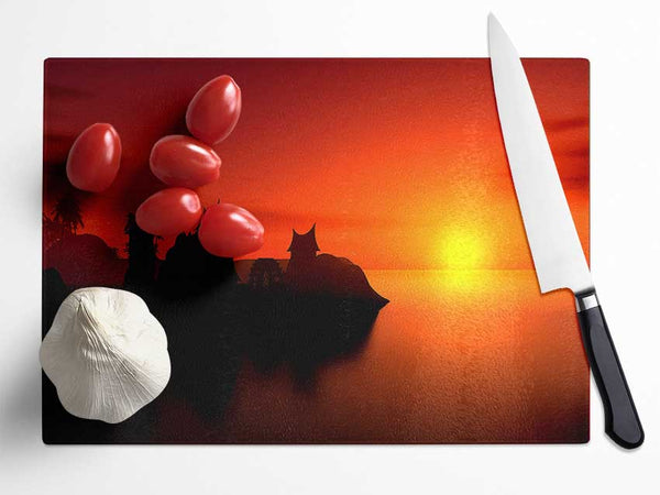 Sunset Village By The Sea Glass Chopping Board