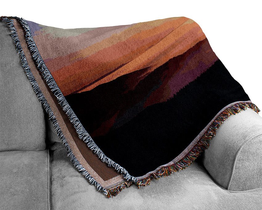 Mountain Fog At Sunset Woven Blanket