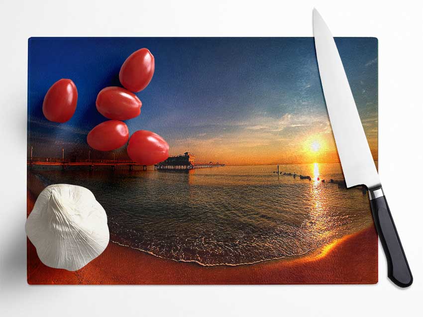 Sunrise Ocean View Pier Glass Chopping Board