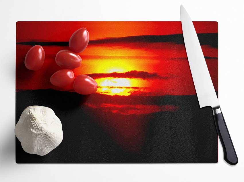 Red Sunset Clouds Glass Chopping Board