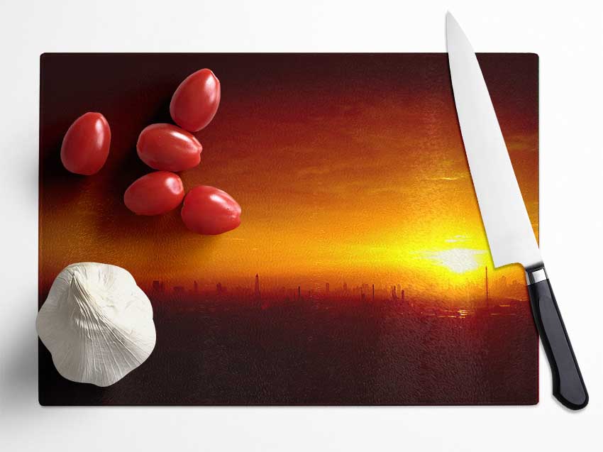 Sunset Over The City Glass Chopping Board