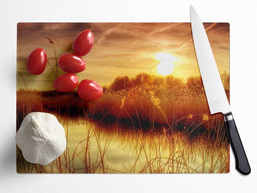 Sunset At Bieslandse Forest Glass Chopping Board