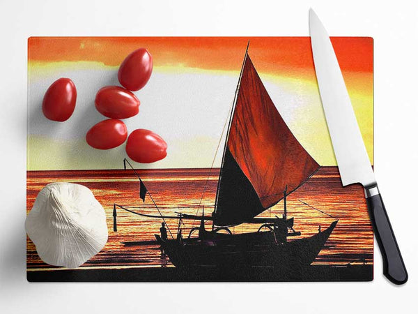 Beautiful Sail Boat At Sunset Glass Chopping Board