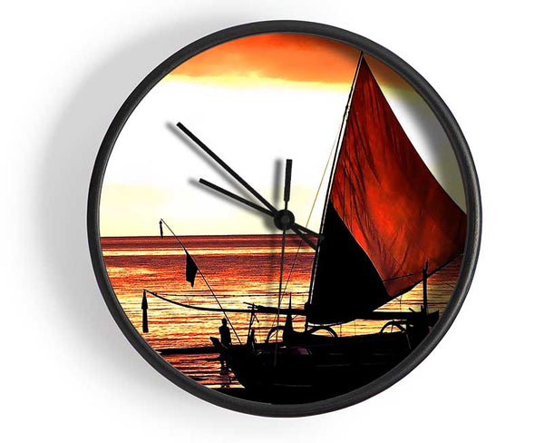 Beautiful Sail Boat At Sunset Clock - Wallart-Direct UK