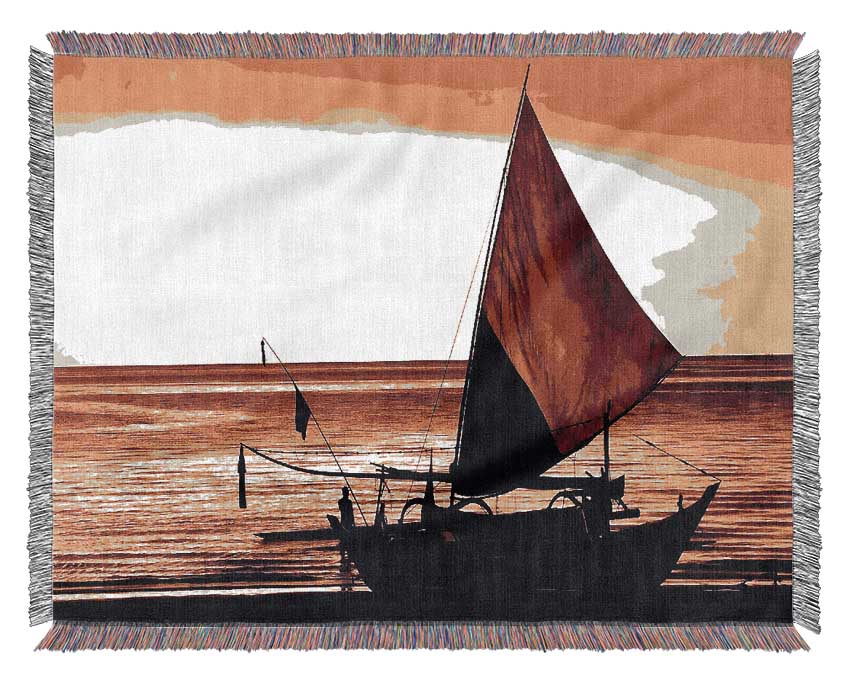 Beautiful Sail Boat At Sunset Woven Blanket