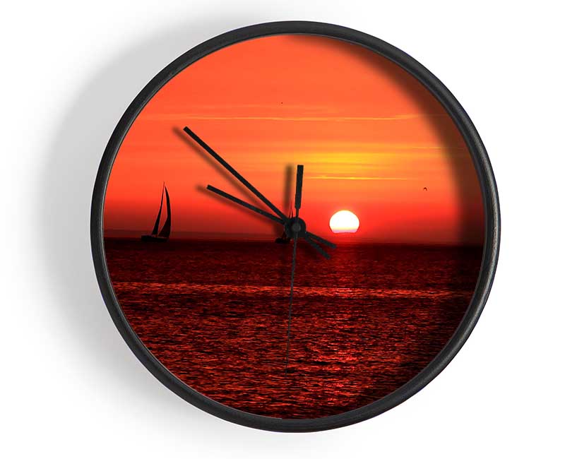 Sunset Boats In The Ocean Clock - Wallart-Direct UK