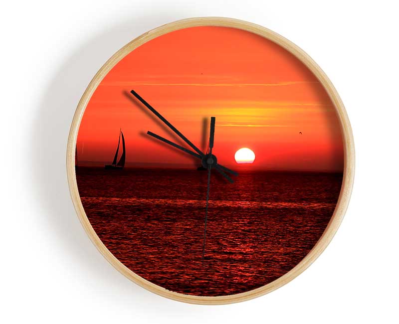 Sunset Boats In The Ocean Clock - Wallart-Direct UK