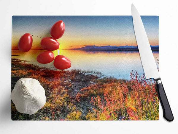 Migratory Birds Flying Over The Mountain Lake Glass Chopping Board