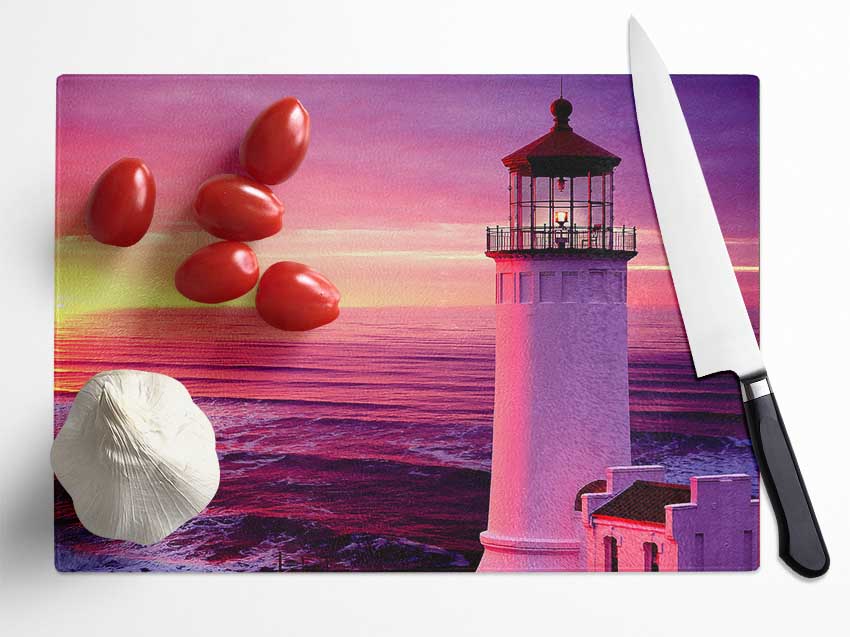 Lighthouse Pink Sunset Glass Chopping Board