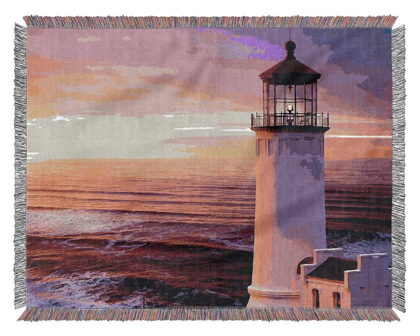 Lighthouse Pink Sunset Woven Blanket