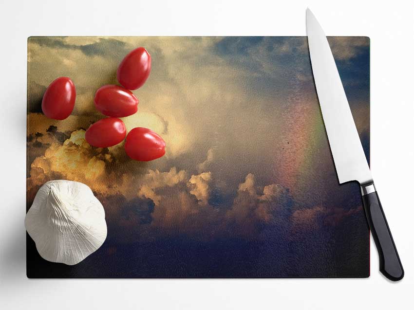 Storm Clouds And Rainbow Glass Chopping Board