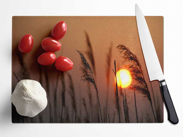 Reed Silhouette At Sunset Glass Chopping Board