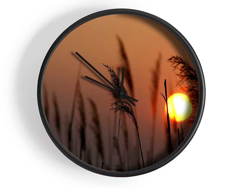 Reed Silhouette At Sunset Clock - Wallart-Direct UK