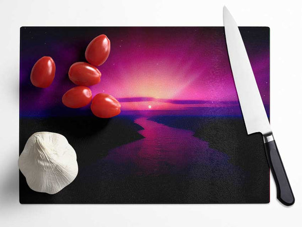 Morning Purple Sunrise Glass Chopping Board