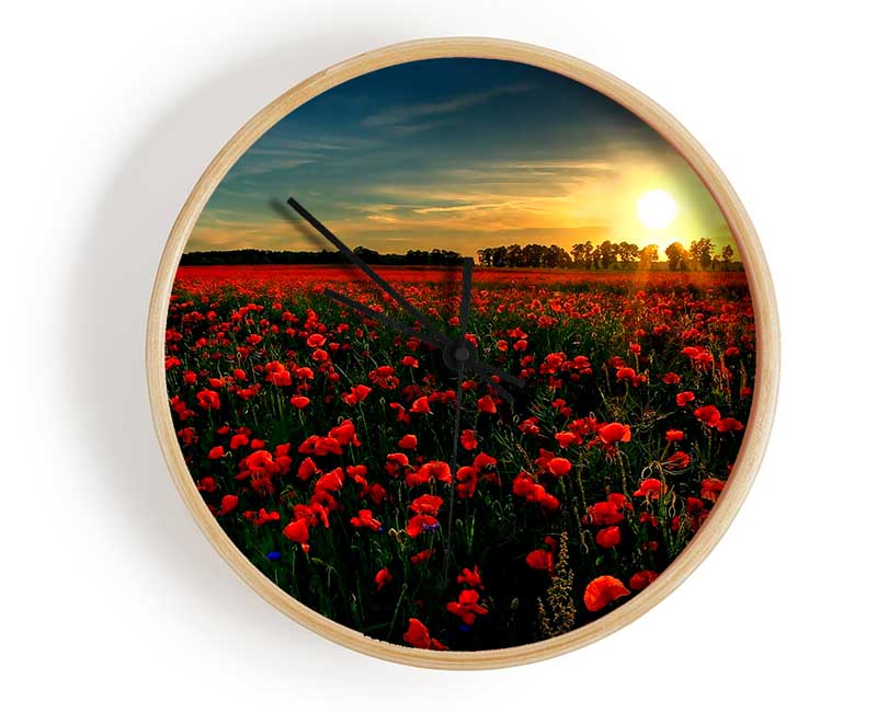 Red Flower Garden Clock - Wallart-Direct UK