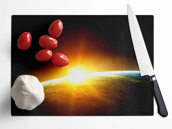 Sunrise Over The Earth Glass Chopping Board