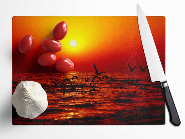 Red Ocean Flight Glass Chopping Board