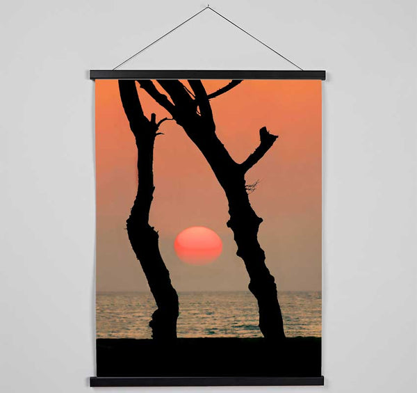 Red Sun Through The Ocean Trees Hanging Poster - Wallart-Direct UK