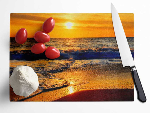 Yellow Ocean Waves Glass Chopping Board