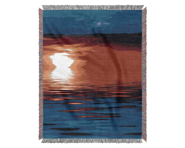 Electric Blue Ocean Sunset Woven Blanket