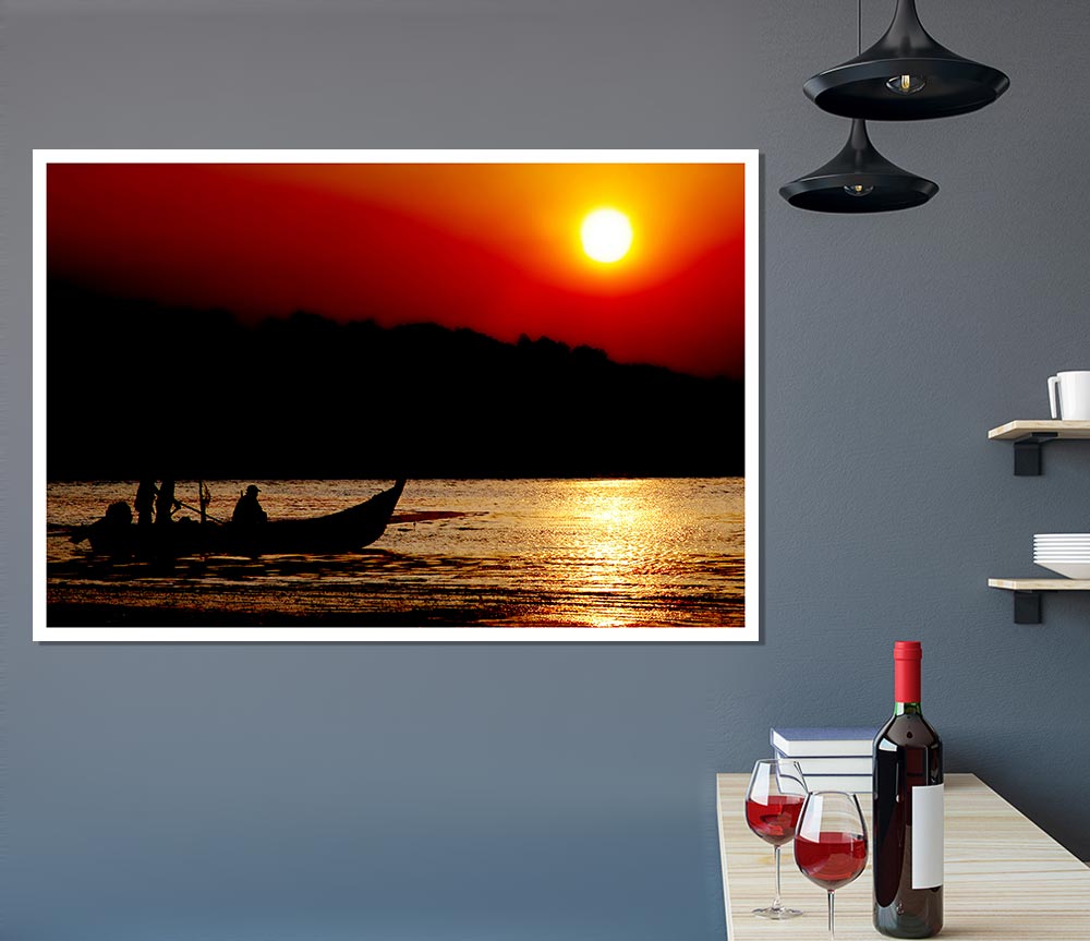 Fishing Under The Ocean Sun Print Poster Wall Art