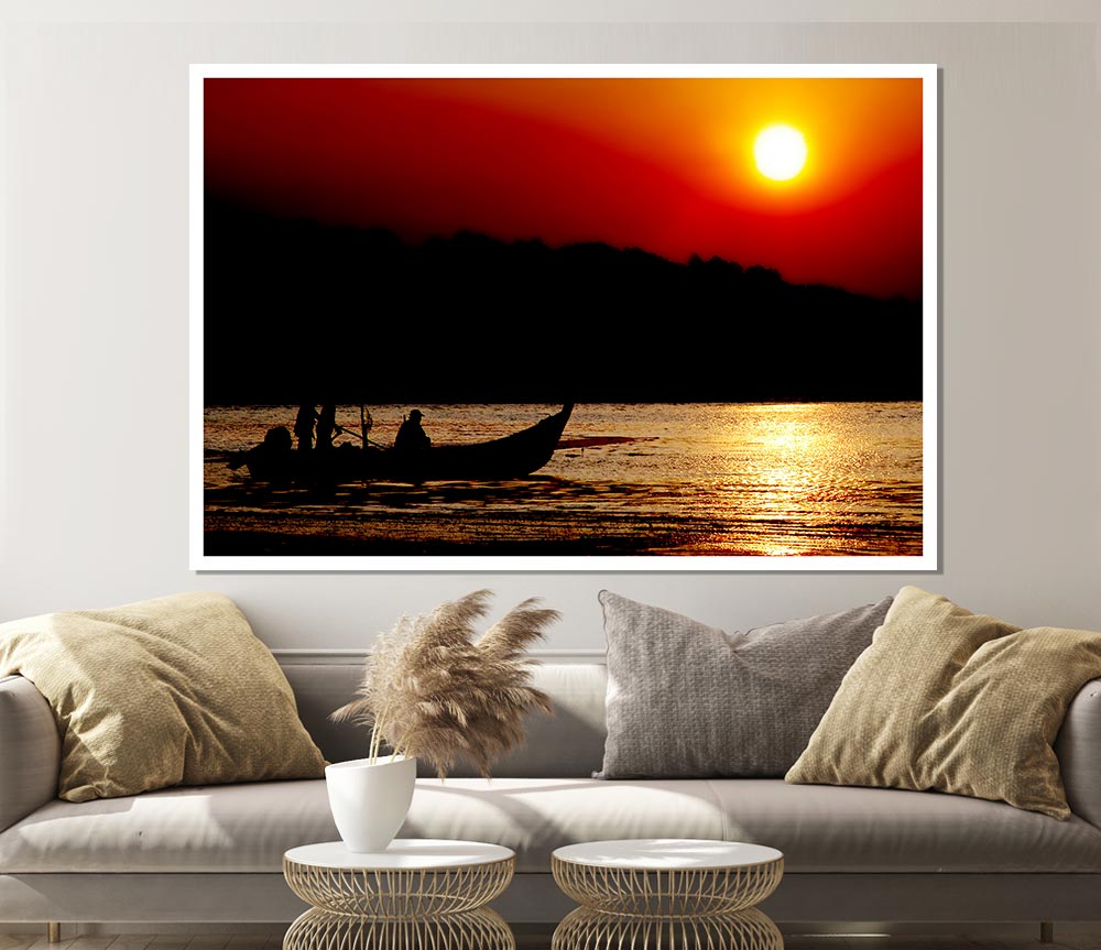 Fishing Under The Ocean Sun Print Poster Wall Art