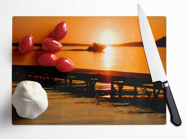 Peach Sunset Jetty Glass Chopping Board