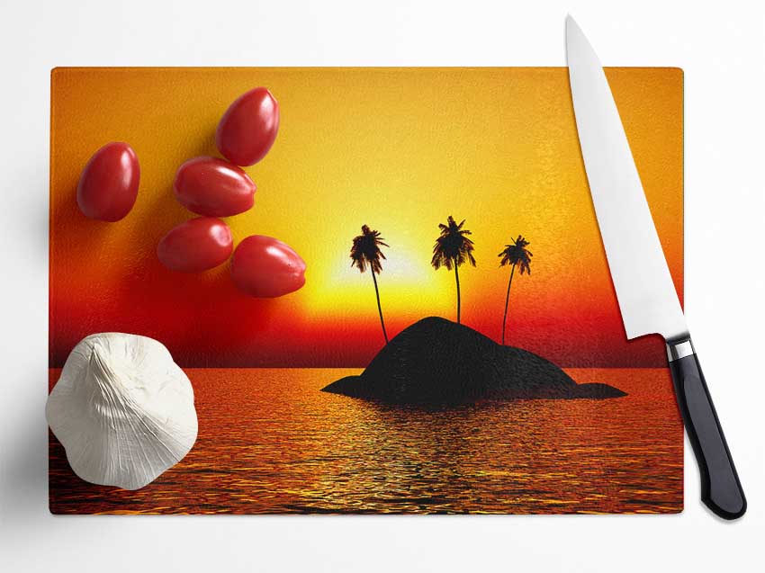 Palmtree Island At Sunset Glass Chopping Board