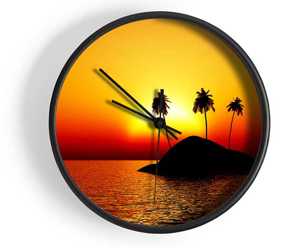 Palmtree Island At Sunset Clock - Wallart-Direct UK