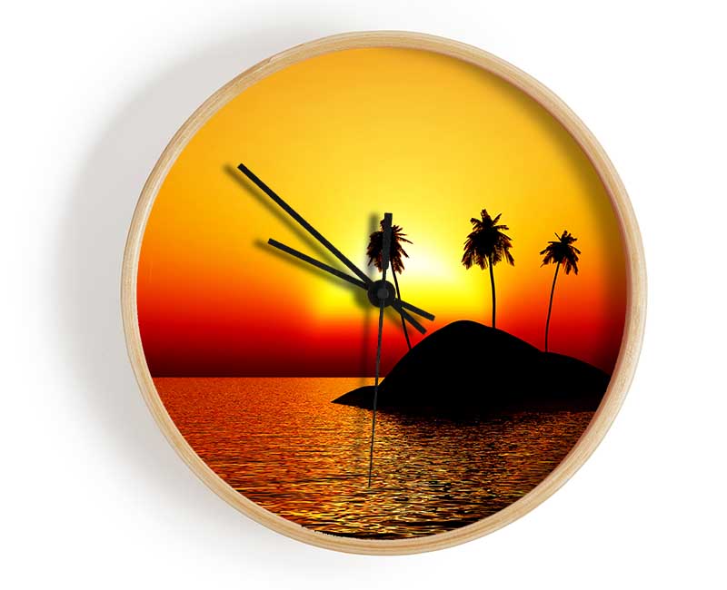 Palmtree Island At Sunset Clock - Wallart-Direct UK