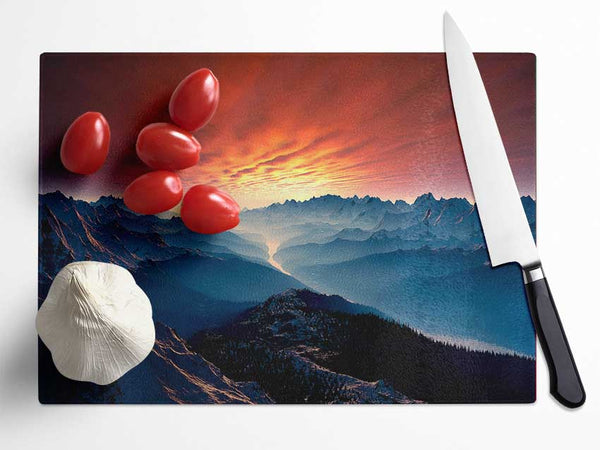 Stunning Snow Peaked Mountains At First Light Glass Chopping Board