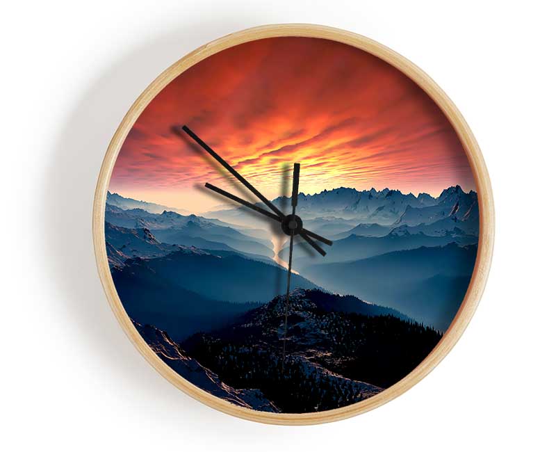 Stunning Snow Peaked Mountains At First Light Clock - Wallart-Direct UK