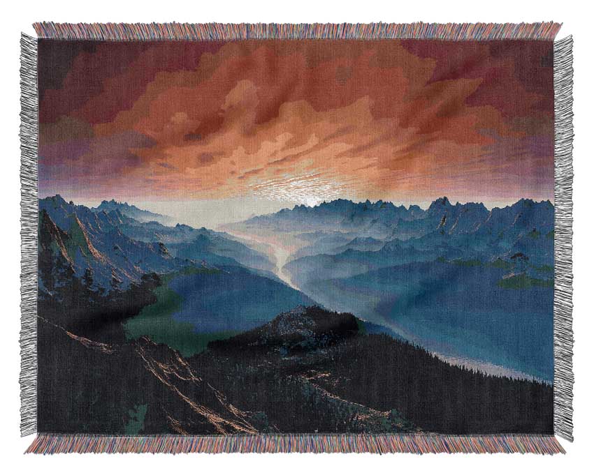 Stunning Snow Peaked Mountains At First Light Woven Blanket