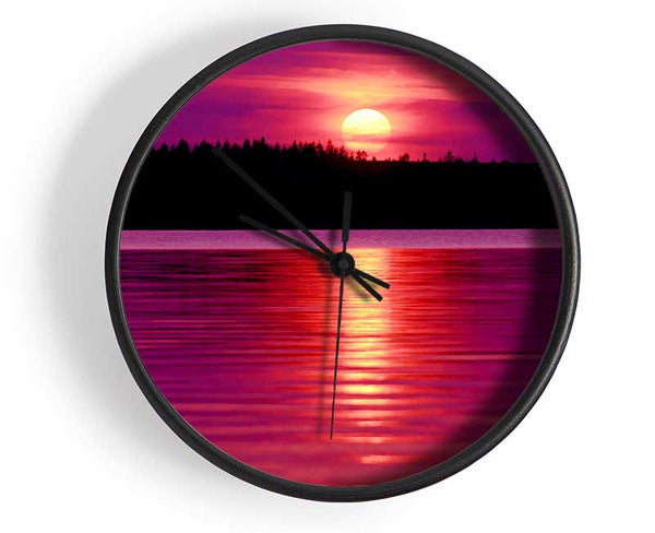 Pink Lake Reflections Clock - Wallart-Direct UK