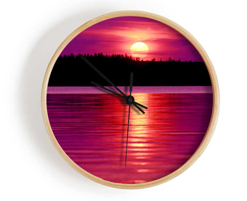 Pink Lake Reflections Clock - Wallart-Direct UK