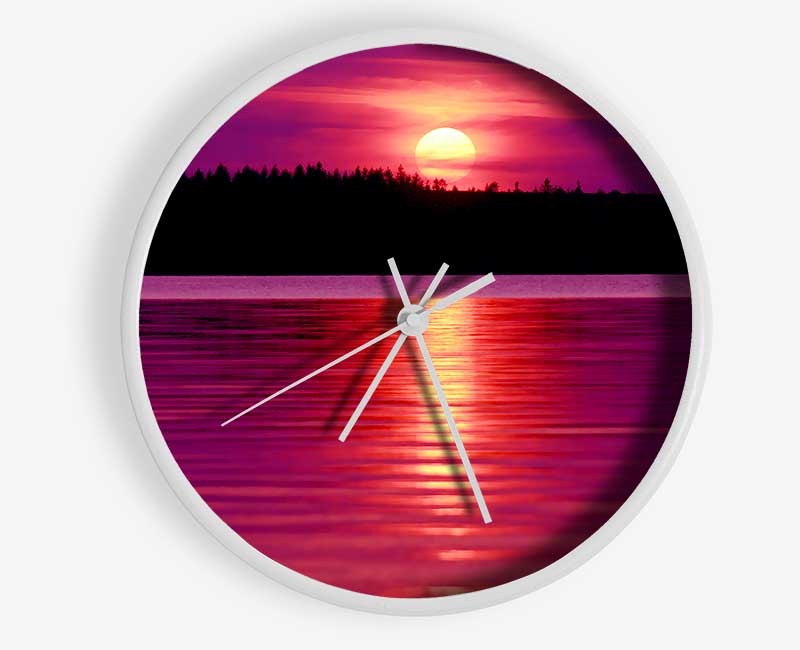 Pink Lake Reflections Clock - Wallart-Direct UK