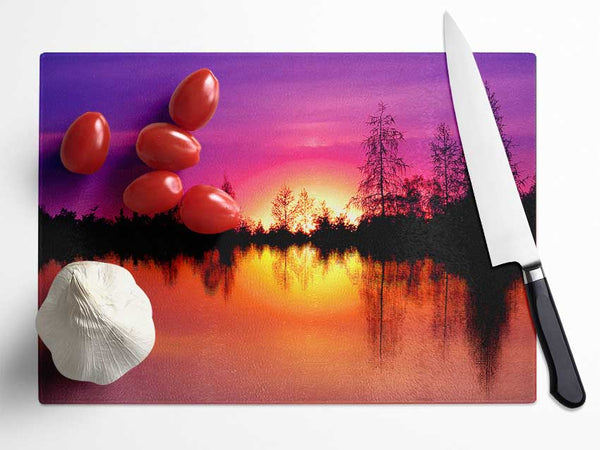 As The Sun Sets Over The Lake Glass Chopping Board