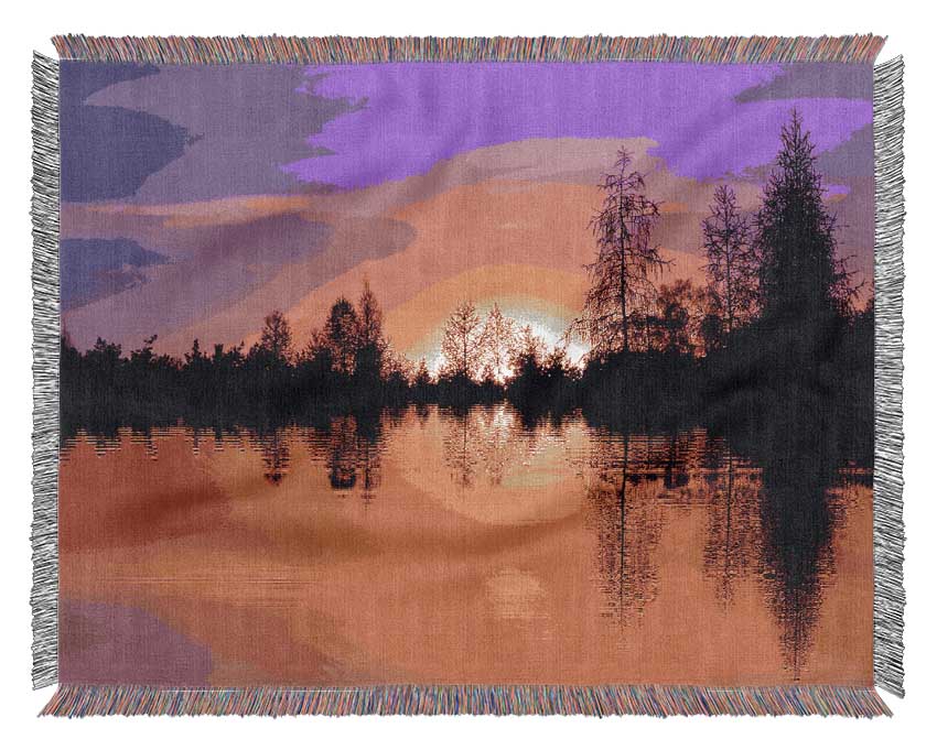 As The Sun Sets Over The Lake Woven Blanket