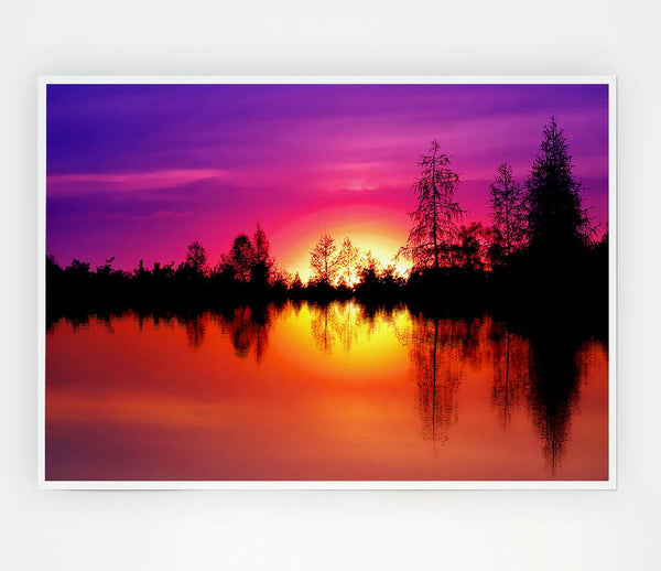 As The Sun Sets Over The Lake Print Poster Wall Art