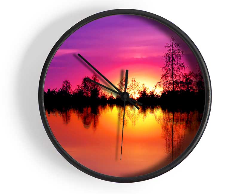 As The Sun Sets Over The Lake Clock - Wallart-Direct UK