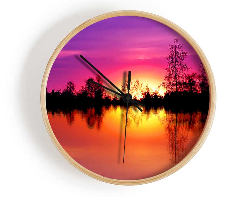 As The Sun Sets Over The Lake Clock - Wallart-Direct UK