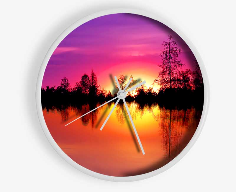 As The Sun Sets Over The Lake Clock - Wallart-Direct UK