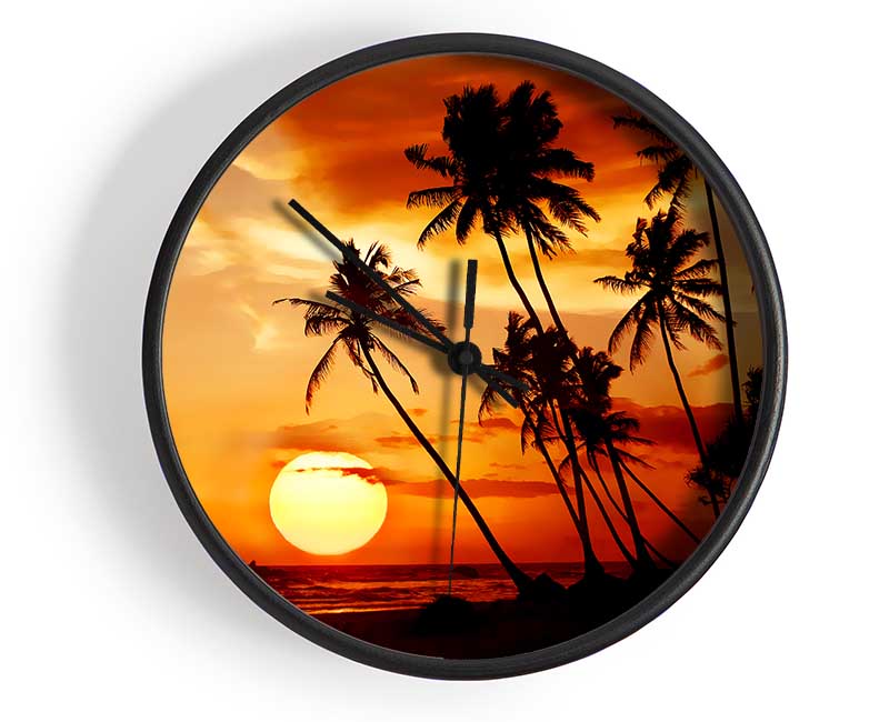 Palmtree Sunset Over The Ocean Clock - Wallart-Direct UK