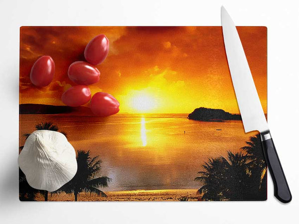 Paradise Sunset Glass Chopping Board