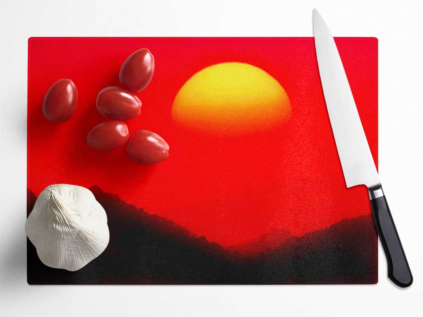 Huge Sun Over The Mountain Tops Red Glass Chopping Board