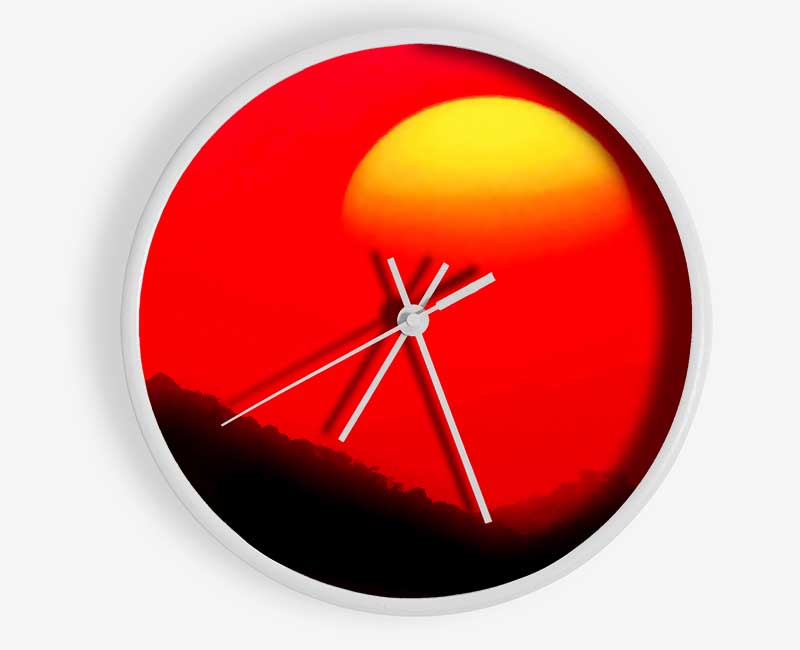 Huge Sun Over The Mountain Tops Red Clock - Wallart-Direct UK